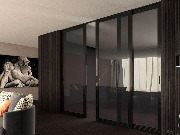 Раздвижные перегородки GLAMOUR, стекло Grey Transparent, профиль Black Matt Colour, крепление в потолок скрытое